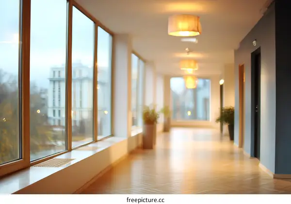 Modern Office Corridor with Large Windows