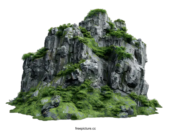 [Transparent Background PNG]Isolated Rock Cliff With Green Vegetation