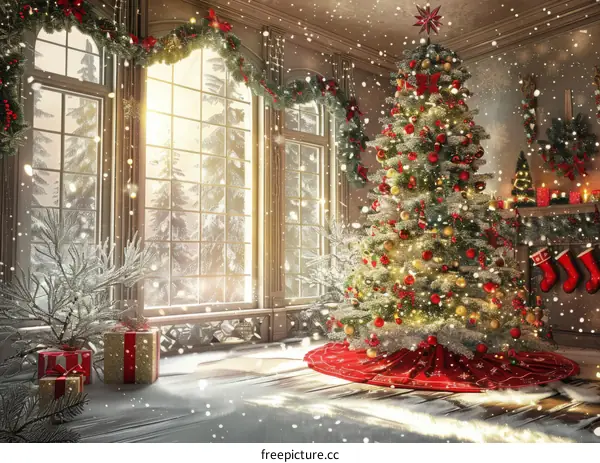 Christmas Tree in a Snowy Winter Wonderland