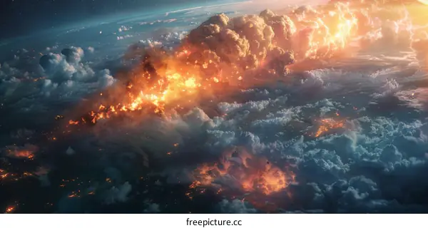 Illustration of a Volcanic Eruption from Space