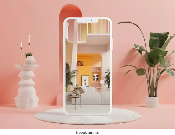 Mobile Phone Mockup with Interior Design