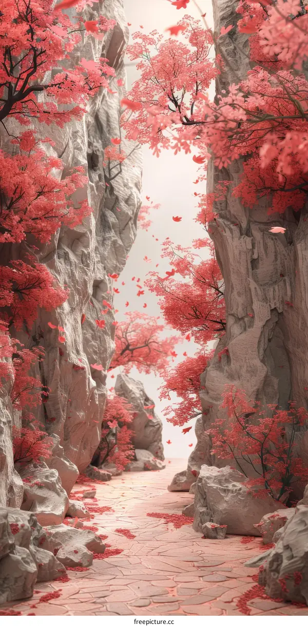 Enchanted Pink Forest Path with Cherry Blossoms