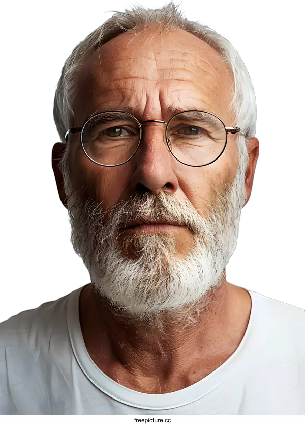 [Transparent Background PNG]portrait of an old man with white beard and glasses