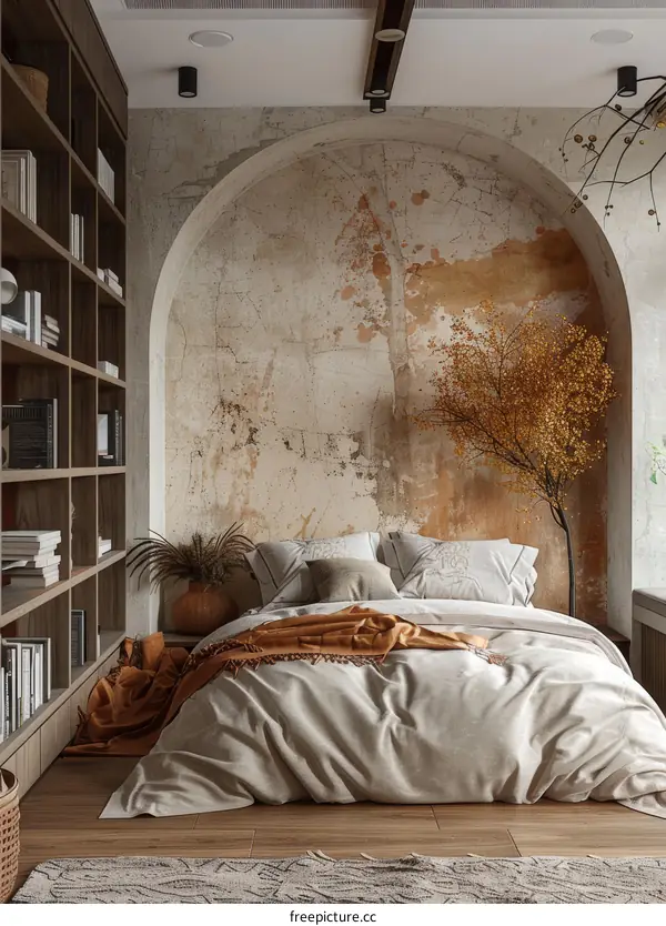 Arched Wall-Mounted Headboard in Modern Luxurious Bedroom Interior