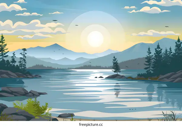 Mountain Lake Landscape Illustration