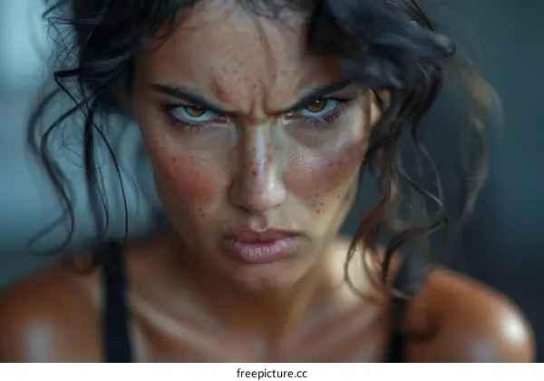 Closeup Portrait of a Woman with Intense Expression