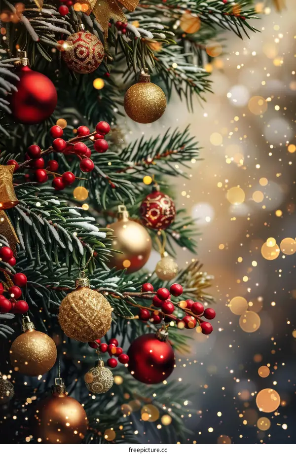 Christmas Tree Adorned with Red and Gold Ornaments