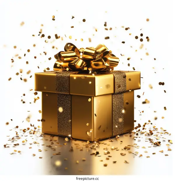 Golden Gift Box with Sparkling Confetti