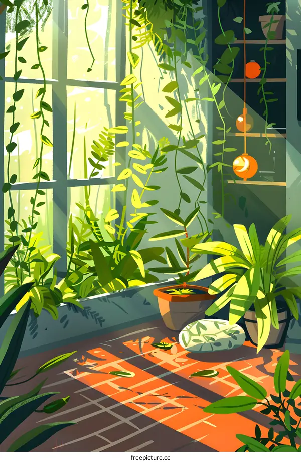 Sunlight Streaming Through Window With Plants