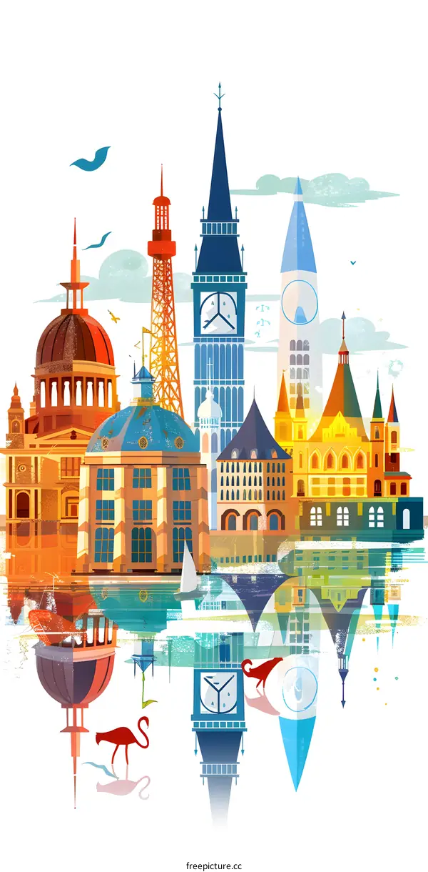 Cityscape Illustration of Famous Landmarks