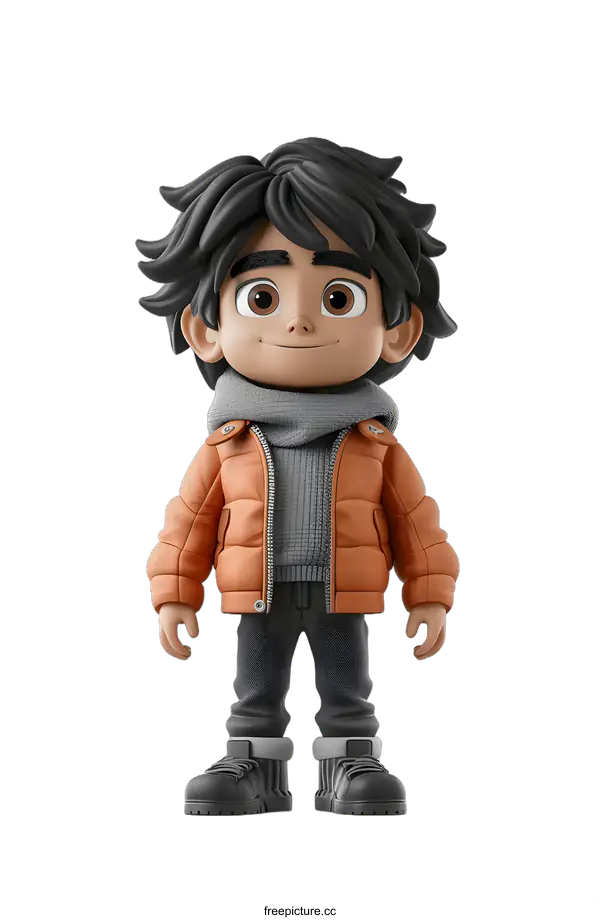 [Transparent Background PNG]Cartoon Illustration of a Young Boy Wearing a Winter Outfit