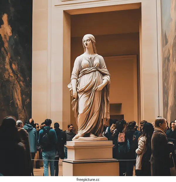 Greek Statue in Art Museum with Visitors
