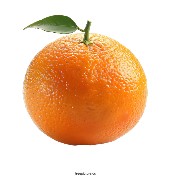 [Transparent Background PNG]A ripe orange with a green leaf