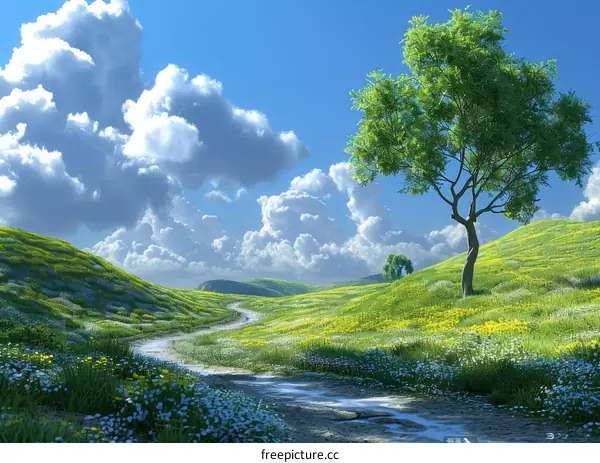 Springtime Meadow Landscape Illustration