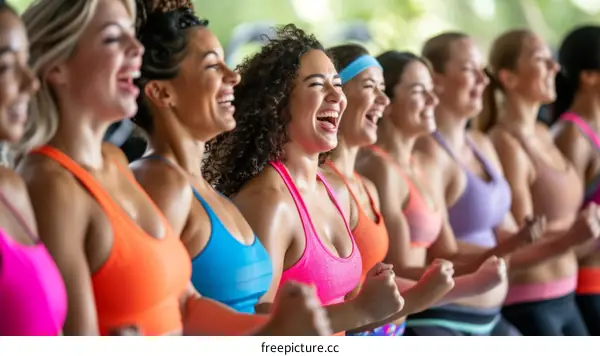 Ecstatic multiethnic women celebrating their fitness journey together