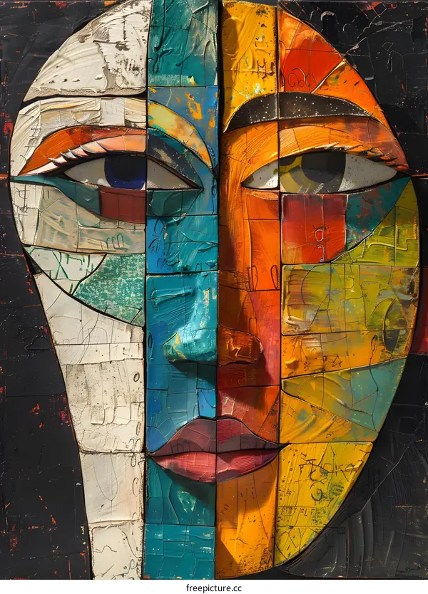 Abstract Face Art Collage Painting