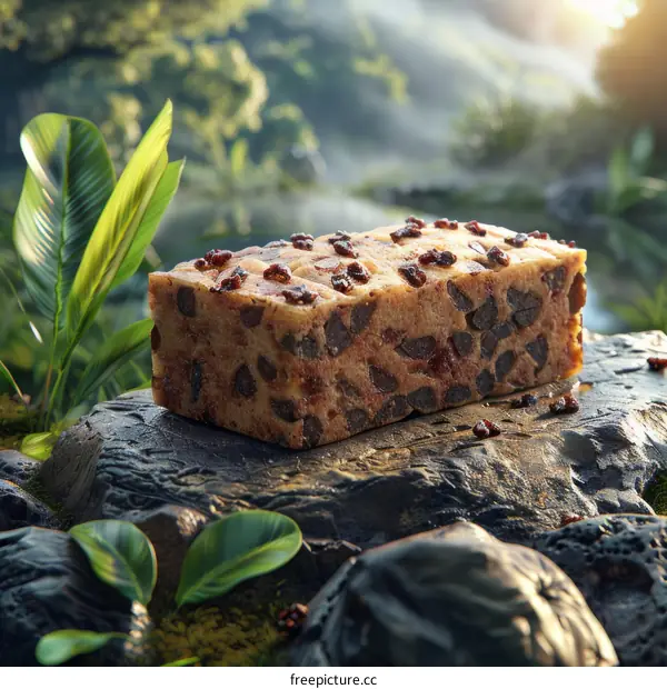 Close-up of a delicious and moist fruitcake