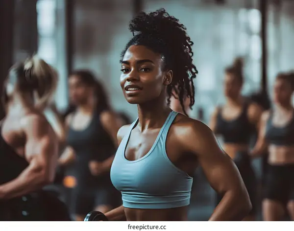 Black Woman Smiling at Gym During Workout