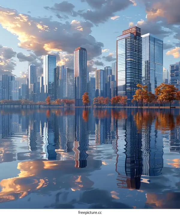 Cityscape with River and Forest