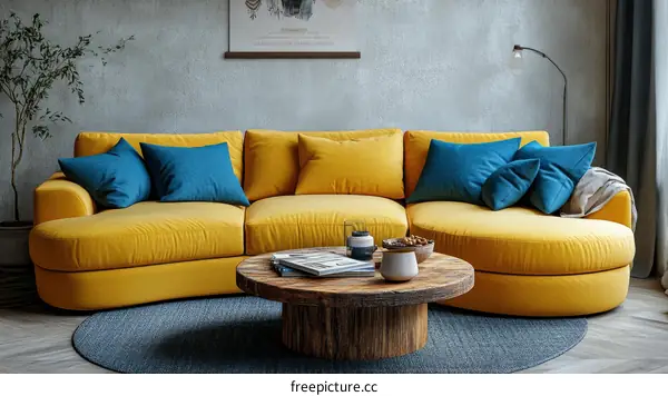 Modern Yellow Sectional Sofa in a Stylish Living Room