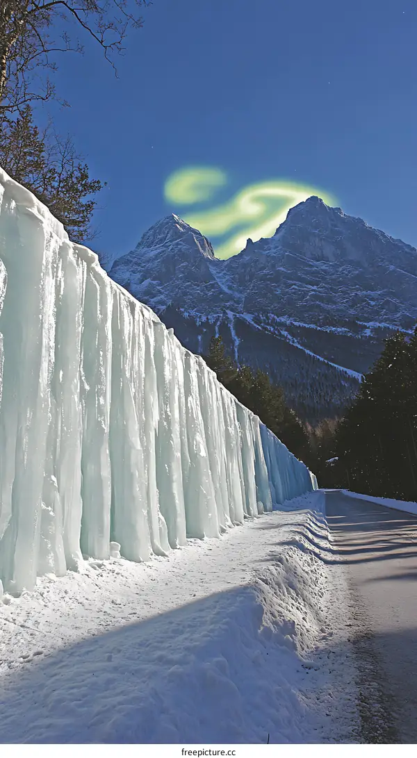 Frozen Waterfall in the Mountains