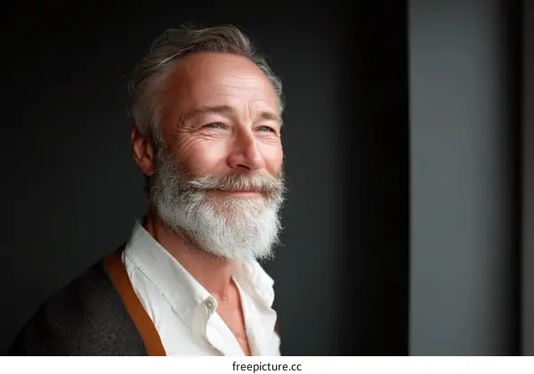 Smiling Senior Man Portrait Against Dark Background