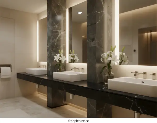 Modern Luxury Bathroom with Double Sinks and Marble Decor