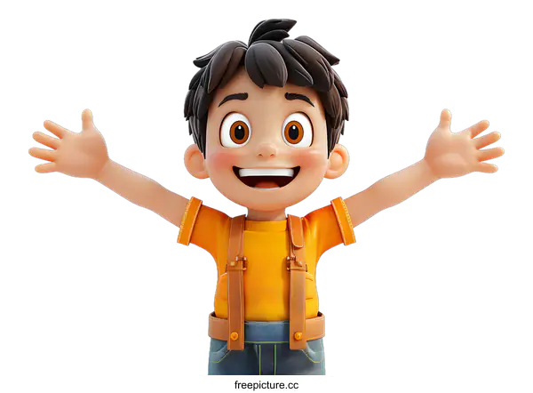 [Transparent Background PNG]Cheerful boy with open arms