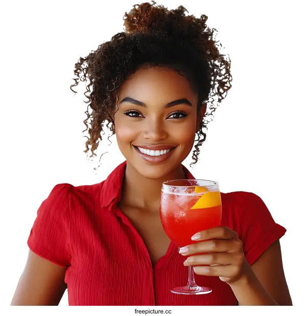 [Transparent Background PNG]Young Woman Enjoying a Refreshing Drink