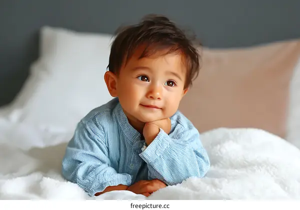 Adorable Baby Boy in Light Blue Shirt