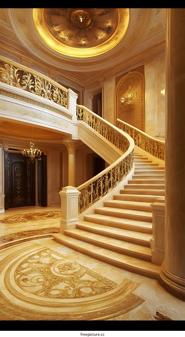 Marble Staircase in a Grand Mansion