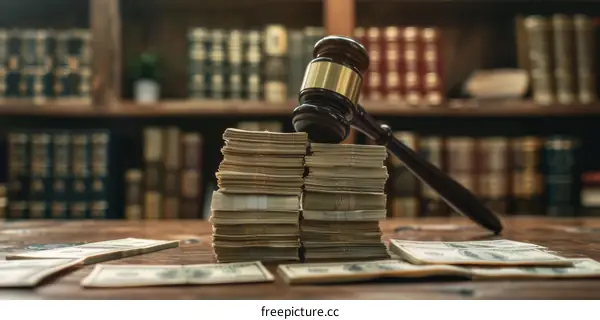 Stacks of American One Hundred Dollar ($100) Bills with a Judge's Gavel