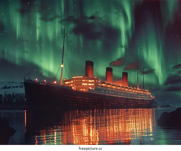 Titanic Bathed in Green Aurora Light