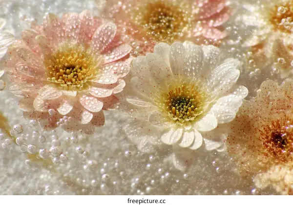 Beautiful Flowers in Water with Bubbles