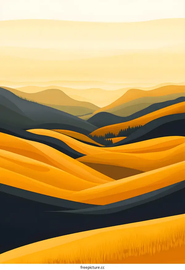 Abstract Landscape Illustration with Yellow Hills and Blue Sky