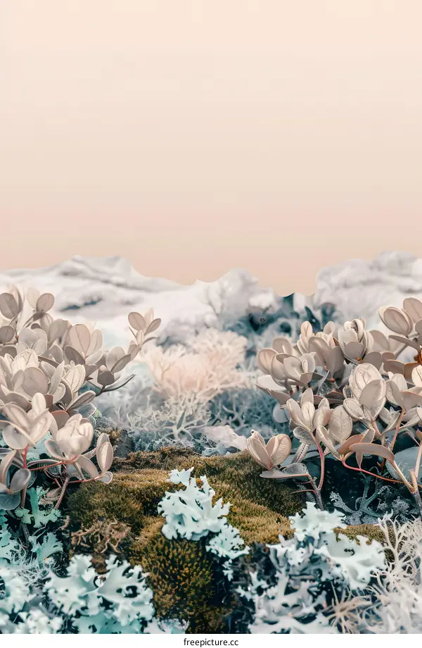 Abstract Nature Background with Green Moss and Light Brown Leaves