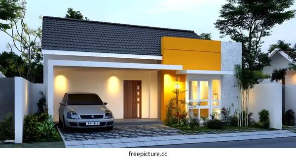 Modern House Exterior Design with Yellow Wall