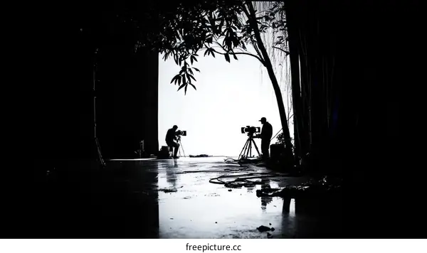 Film Production Set Black and White Silhouette