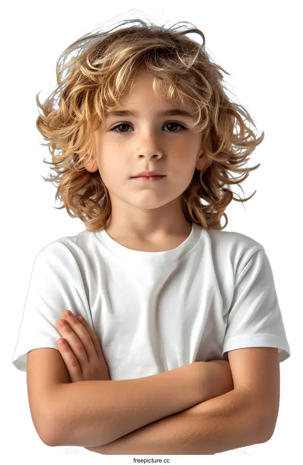 [Transparent Background PNG]Young Boy with Arms Crossed