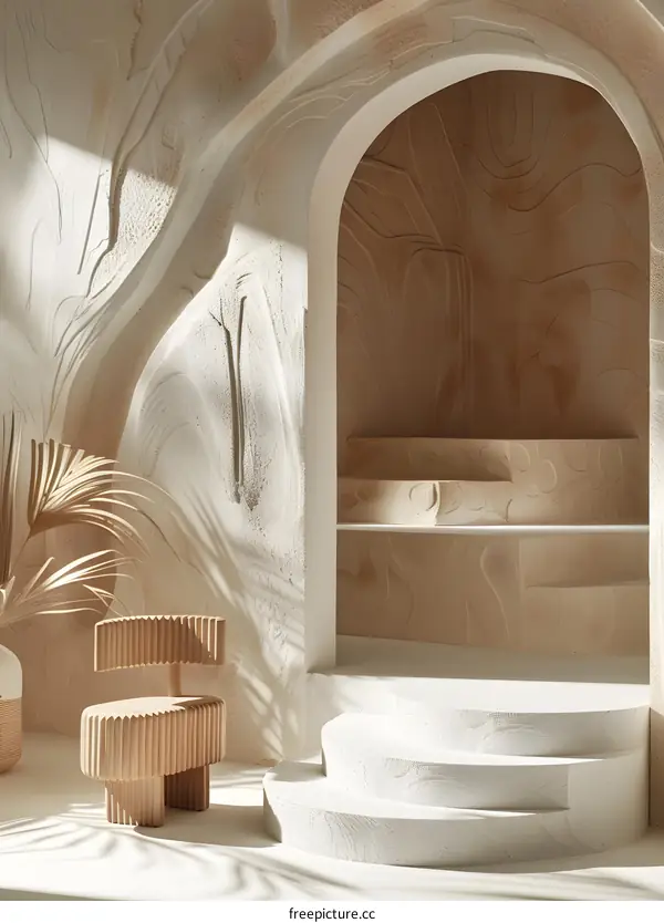 Modern Minimalist Interior Design with White Walls and Wooden Chair