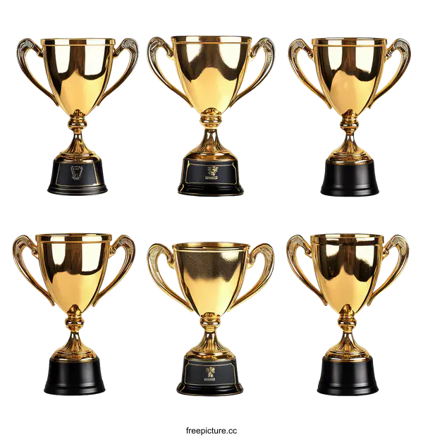 [Transparent Background PNG]Golden Trophy Cups Isolated on White Background