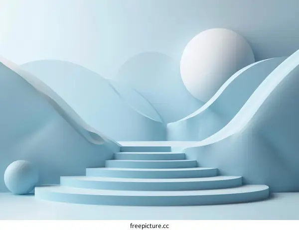 Abstract Blue Podium with Stairs