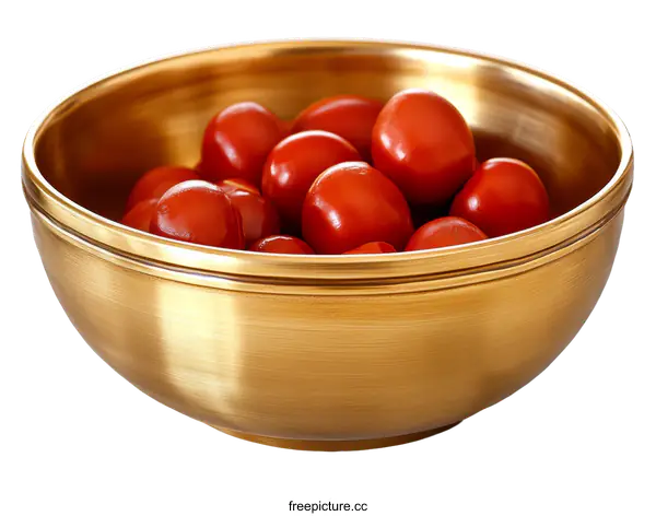 [Transparent Background PNG]Gold-Colored Bowl with Fresh Tomatoes