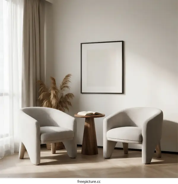 Modern Living Room Interior with Two Armchairs and Potted Plant