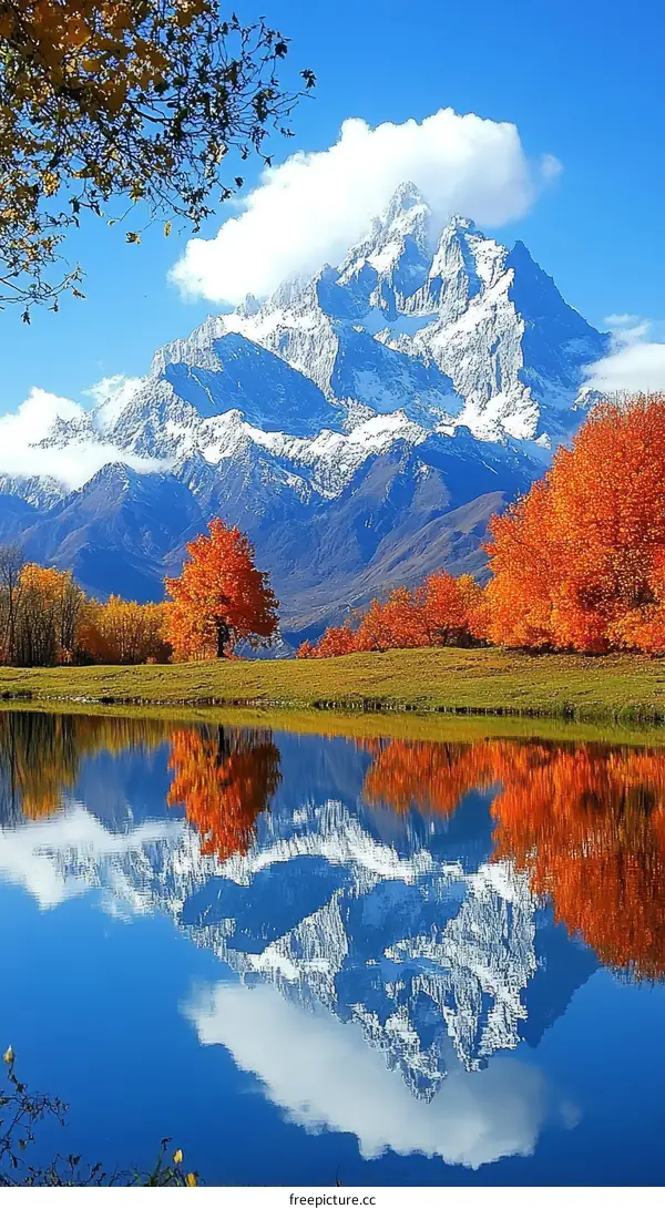 Autumn Mountain Reflection on Calm Water
