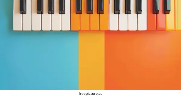 Piano Keys on Abstract Blue, White and Orange Backdrop