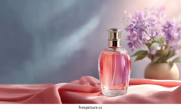 Elegant Perfume Bottle on a Soft Pink Fabric