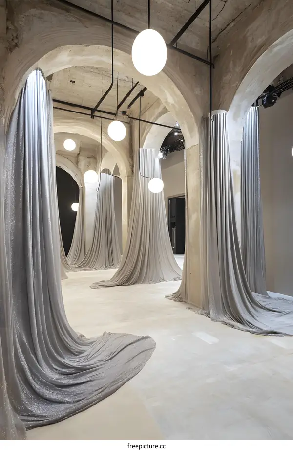 Curtains Hanging in an Archway Hallway