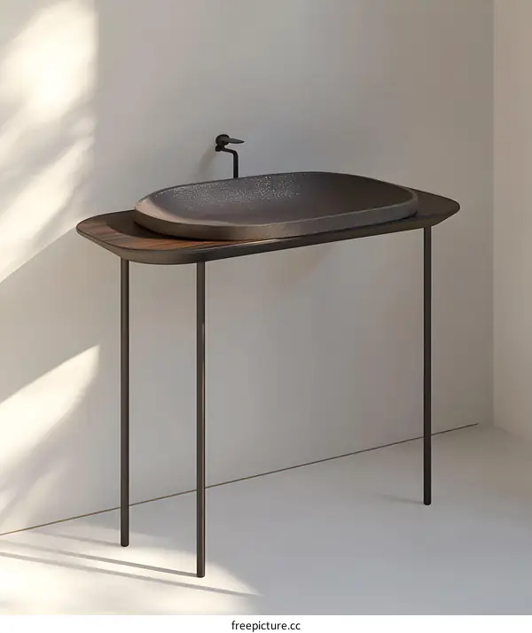 Modern Bathroom Sink with Wooden Tabletop and Metal Legs