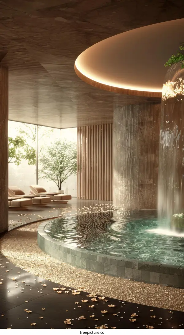 Modern Spa Relaxation Area with Waterfall